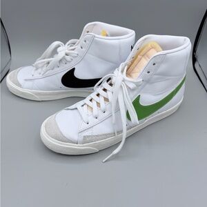 Nike Mid-Top White Sneakers with Black & Green Swooshes